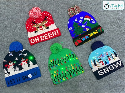 Nón Noel vải len có Led chớp nháy [Co giãn - Nhiều kiểu] NON-X-11